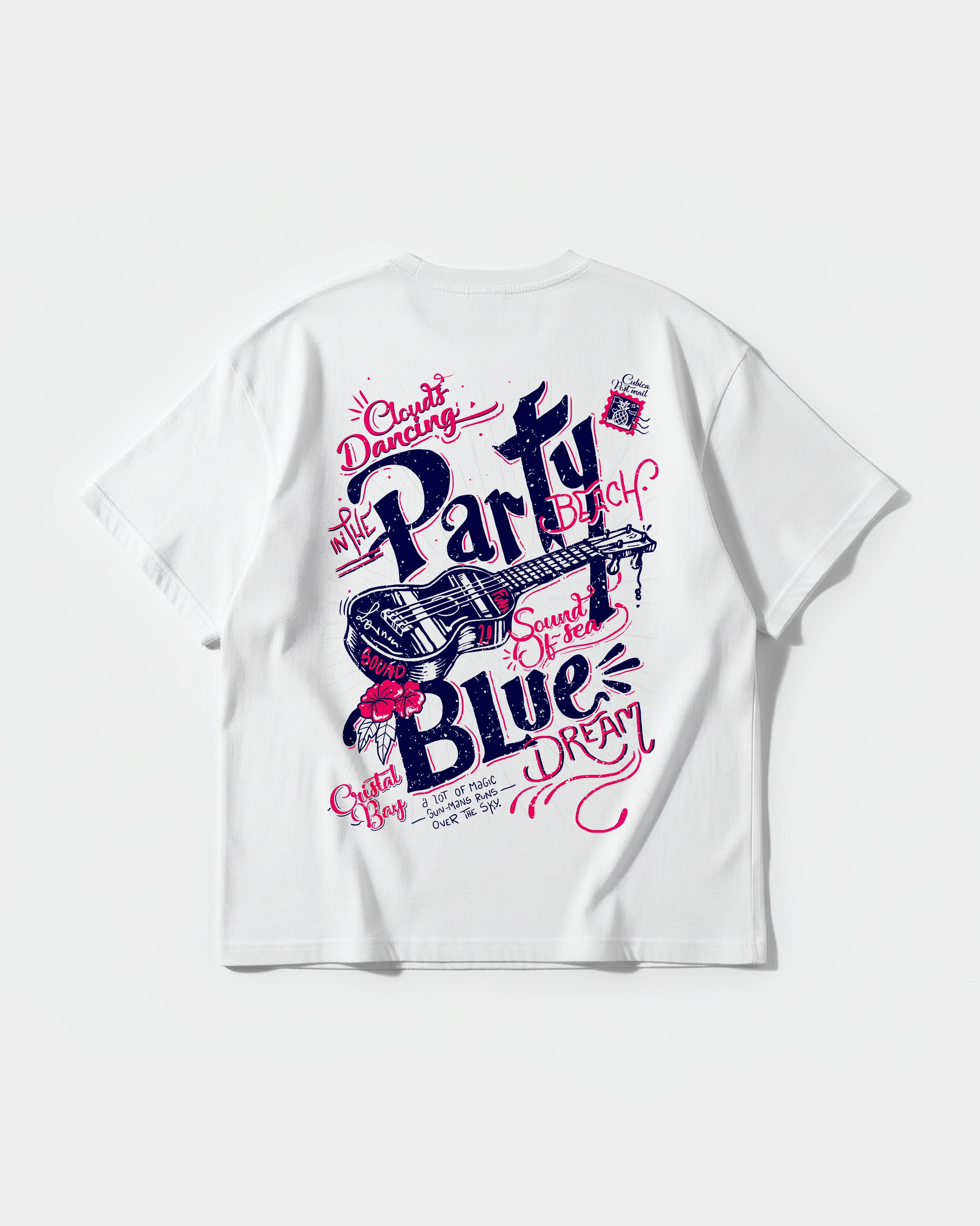 Camiseta Party Beach Big Back Oversize Basic Blanco