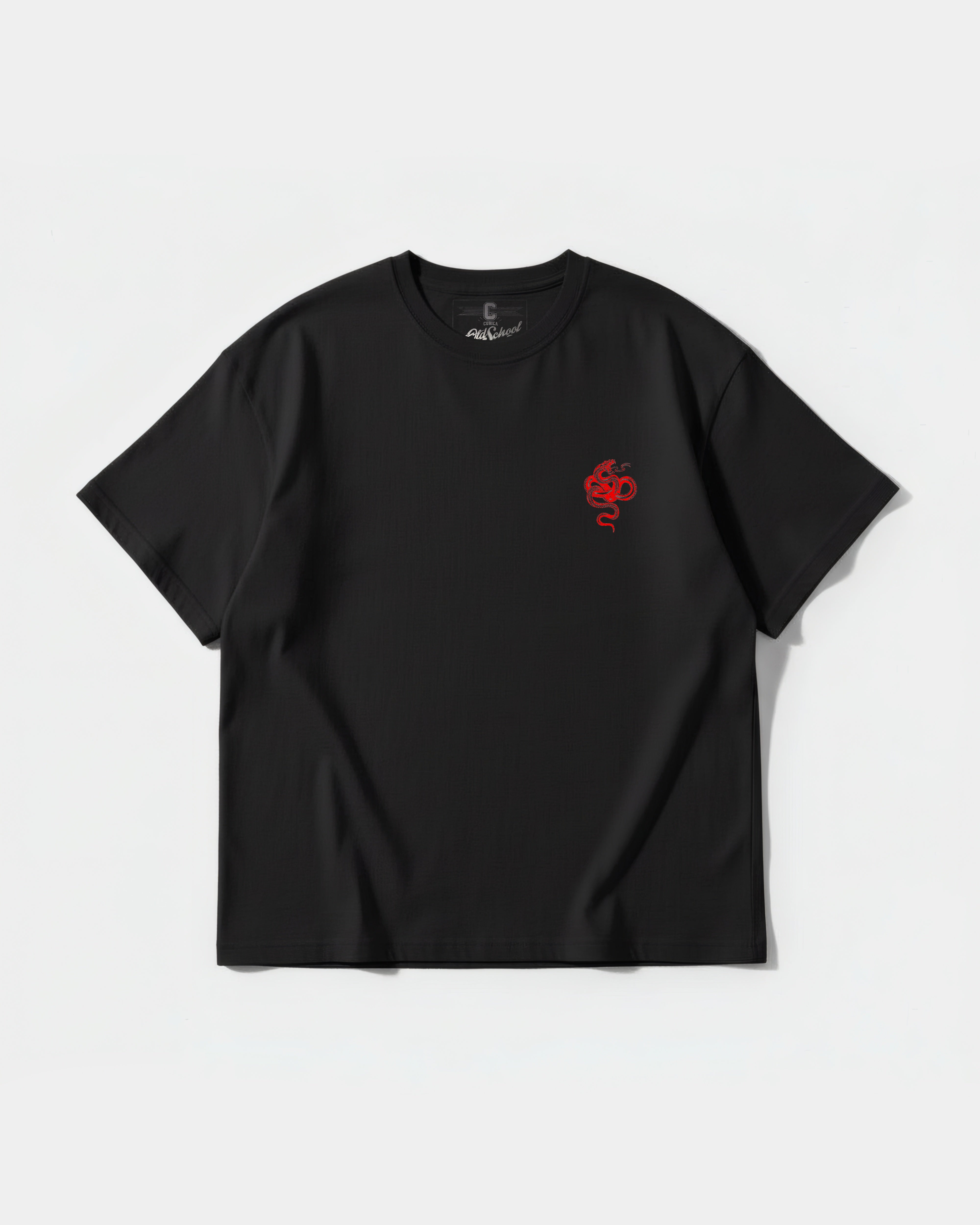 Camiseta Cubica Snake White Pocket Front Oversize Basic Negro