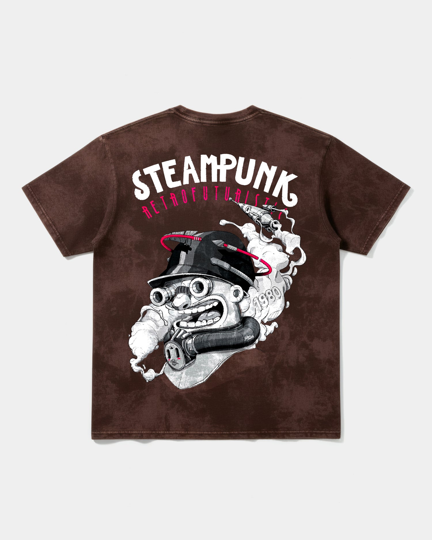 Camiseta Steampunk Retrofuturistic Big Back Oversize Acid Marron