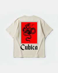 Camiseta Cubica Snake White Pocket Front Oversize Basic Beige