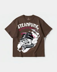 Camiseta Steampunk Retrofuturistic Big Front Oversize Basic Marron