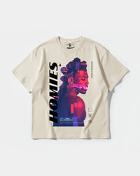 Camiseta Homies White Big Front Oversize Basic Beige