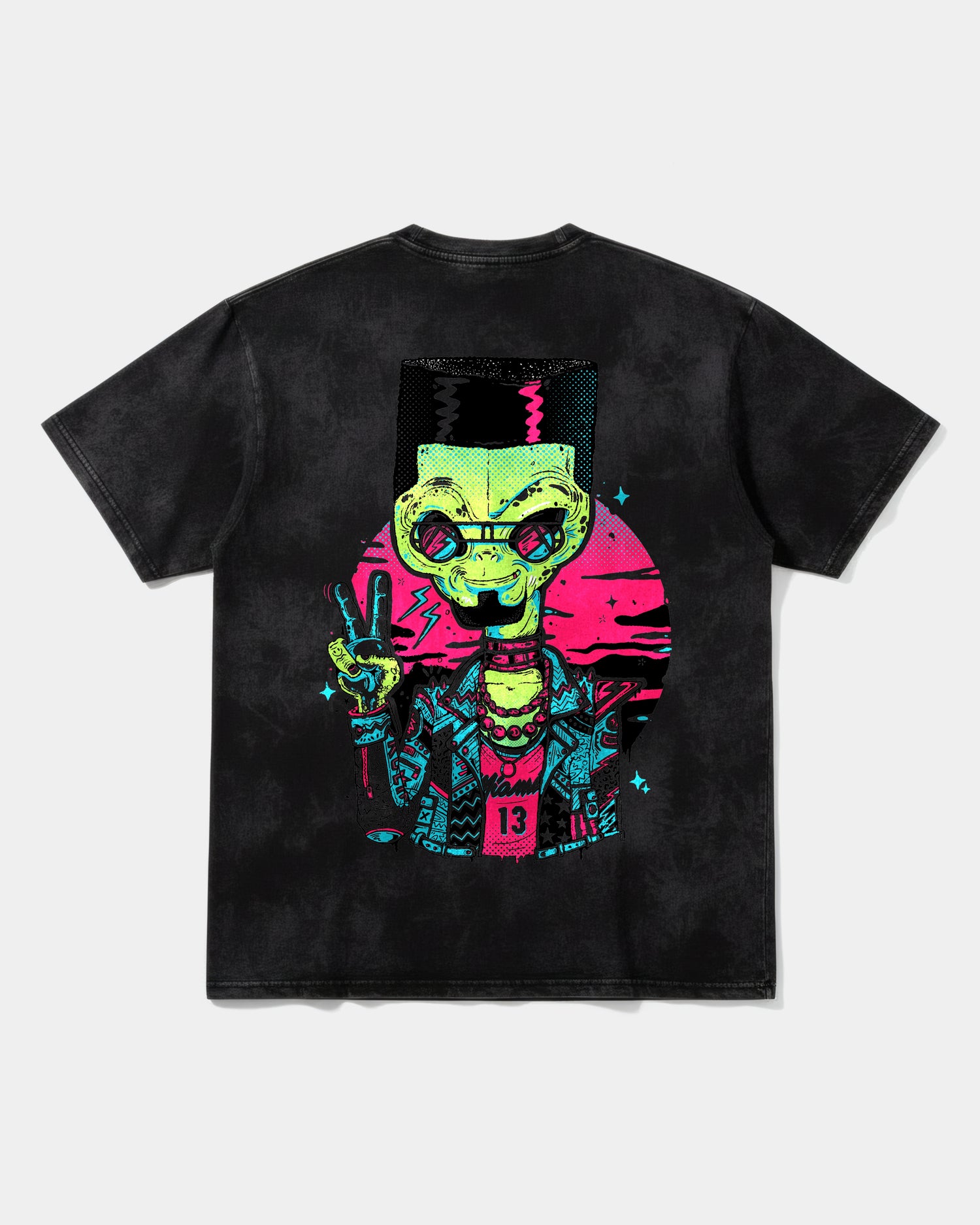 Camiseta Alien In Miami Big Back Oversize Acid Negro