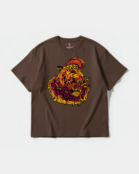 Camiseta Punk Leopard Big Front Oversize Basic Marron
