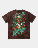 Camiseta Hipster Bear Pocket Front Oversize Acid Marron