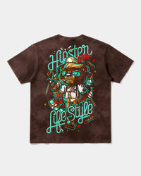 Camiseta Hipster Bear Pocket Front Oversize Acid Marron