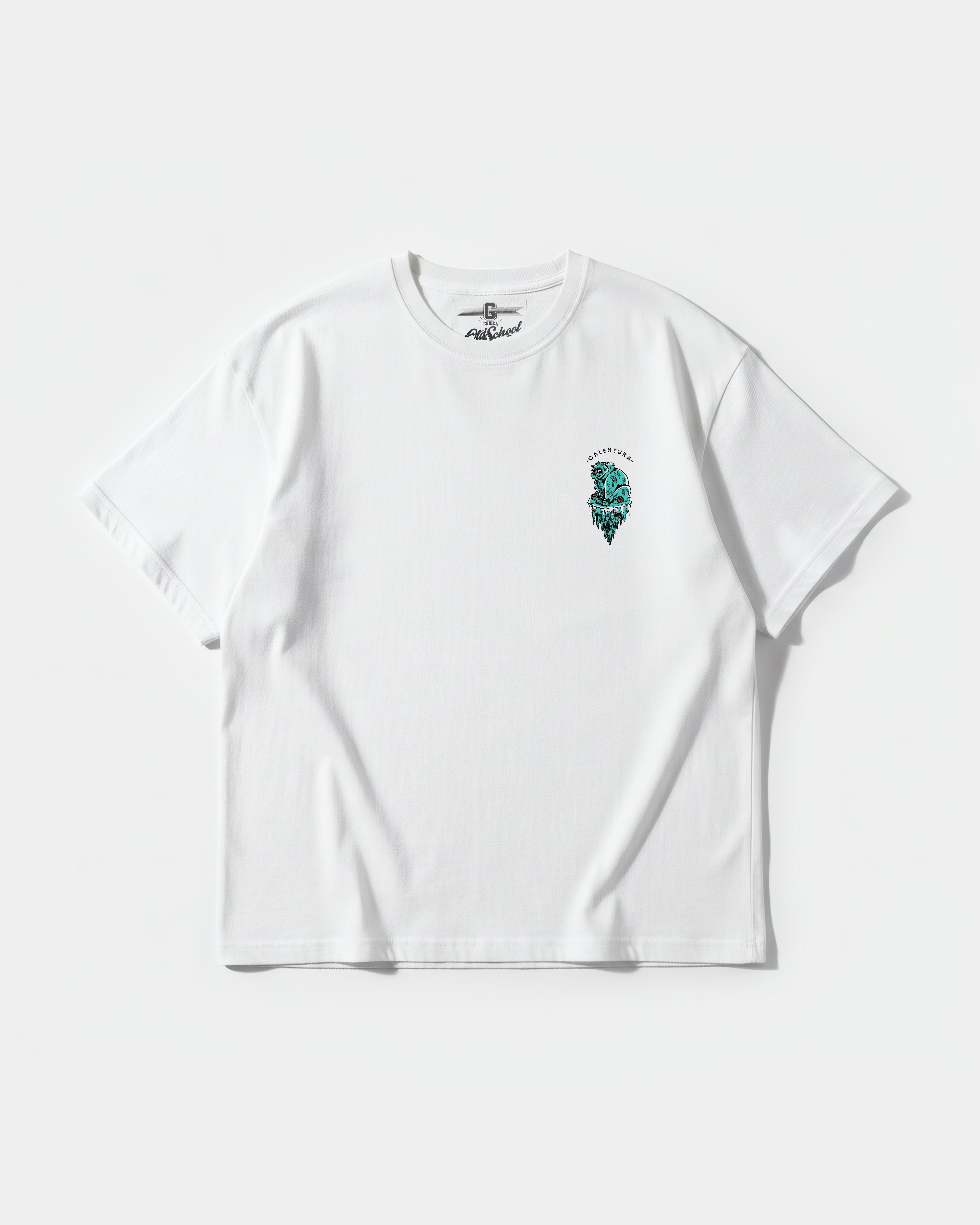 Camiseta Calentura Oso Polar Pocket Front Oversize Basic Blanco