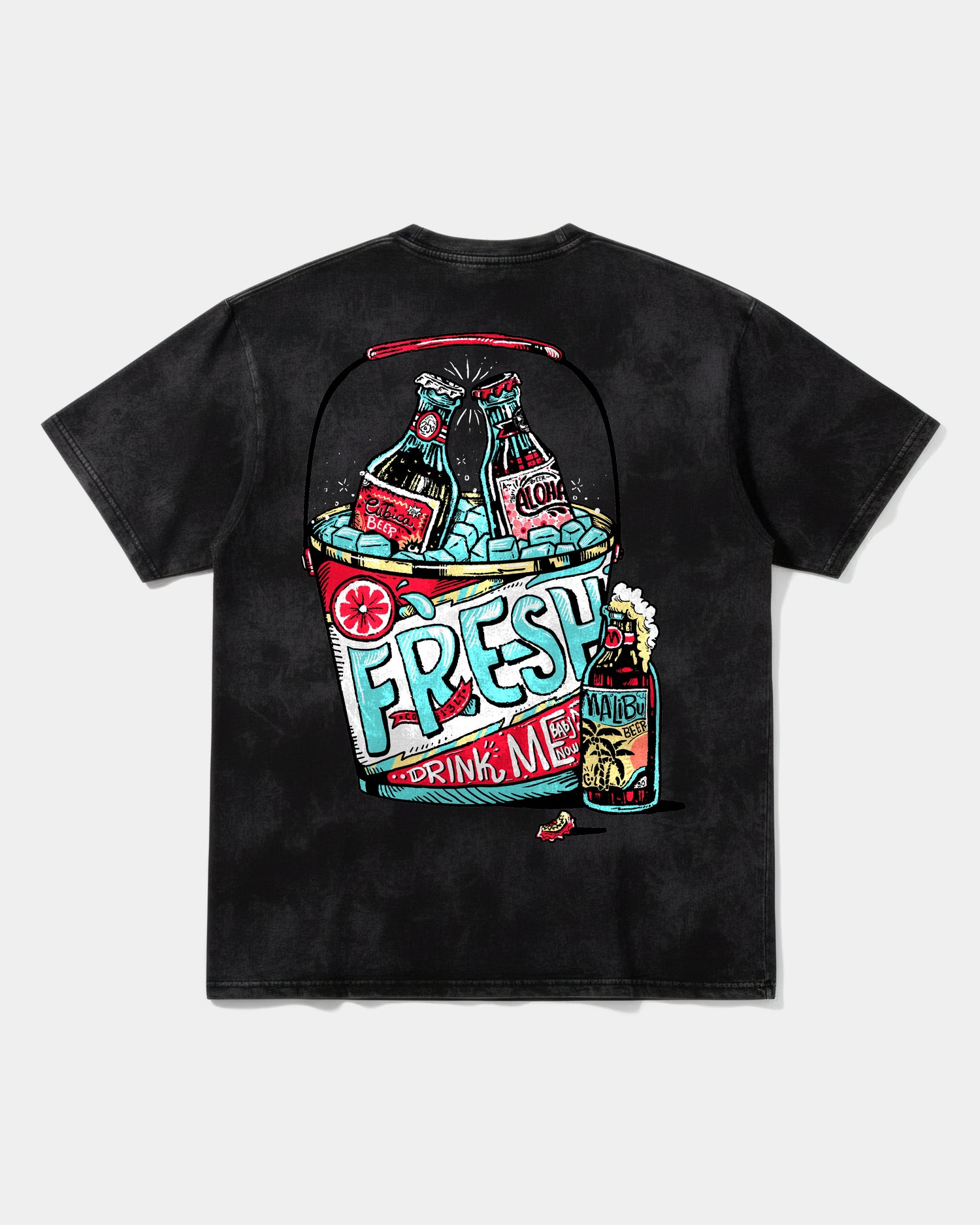 Camiseta Fresh Drink White Pocket Front Oversize Acid Negro