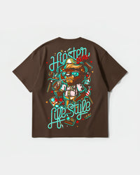 Camiseta Hipster Bear Pocket Front Oversize Basic Marron