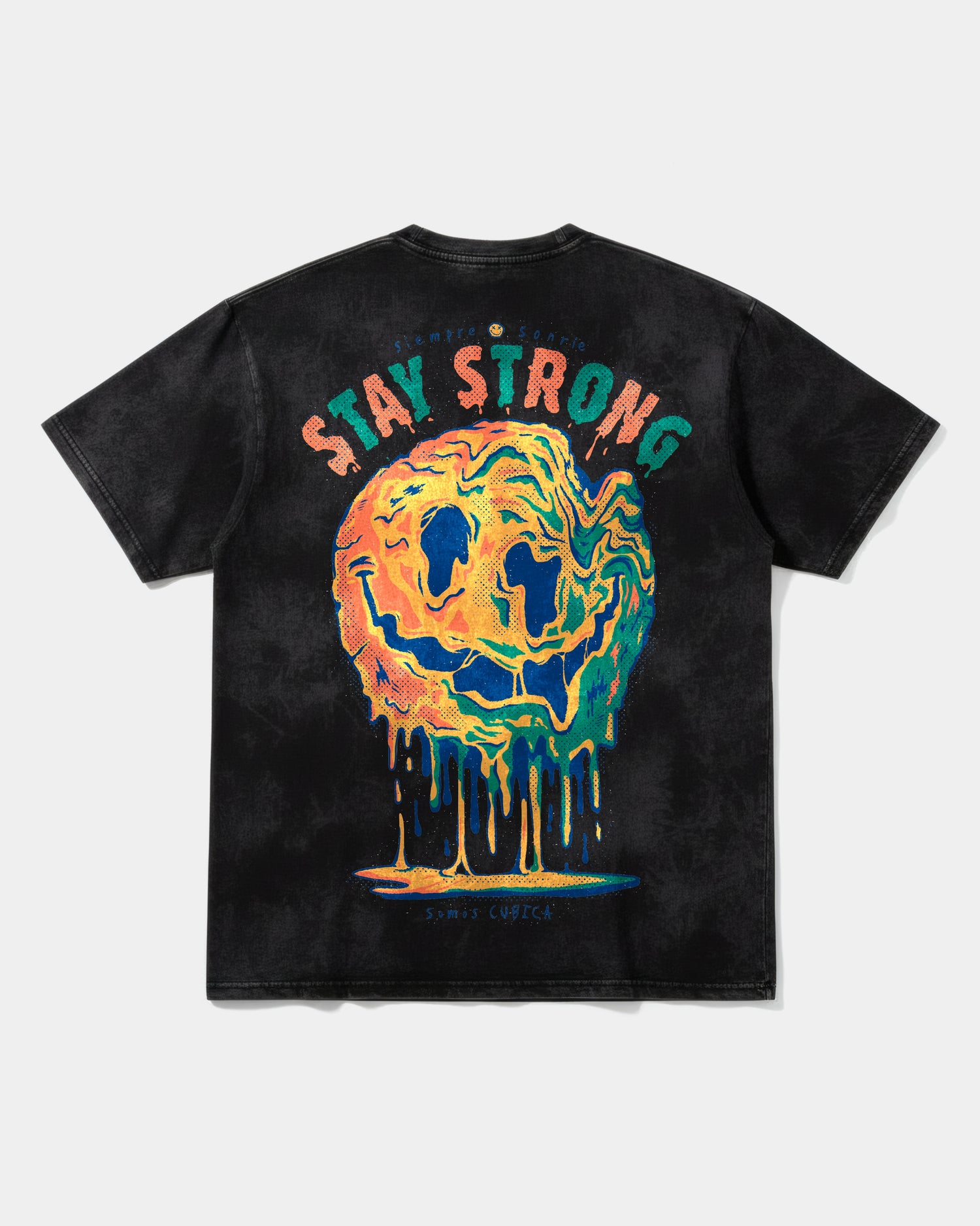 Camiseta Siempre Sonrie Pocket Front Oversize Acid Negro