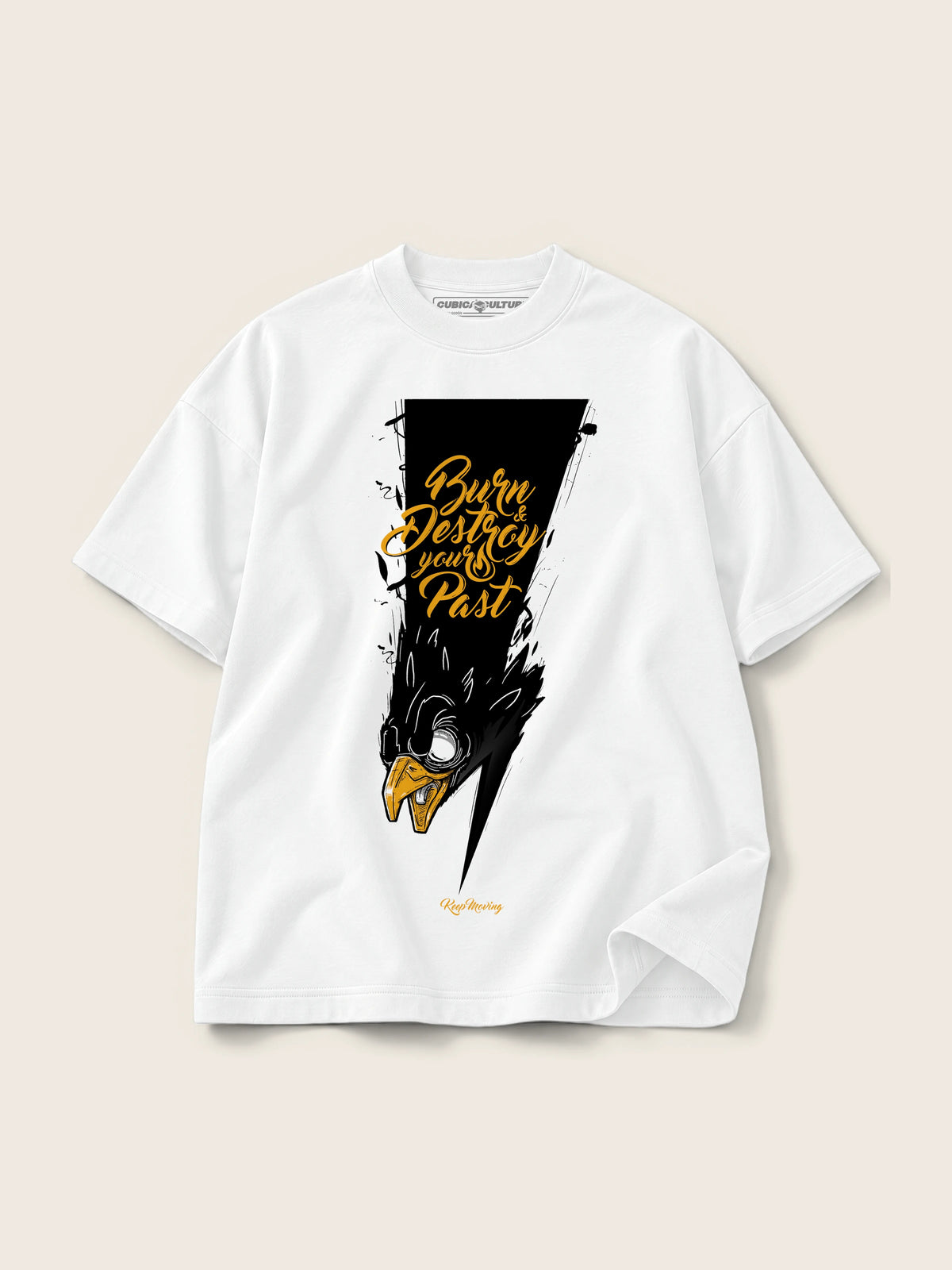 Eagle Ray · Camiseta Semi Oversize con Cortes 410g Blanco, blanco, estampado frente, vista frontal
