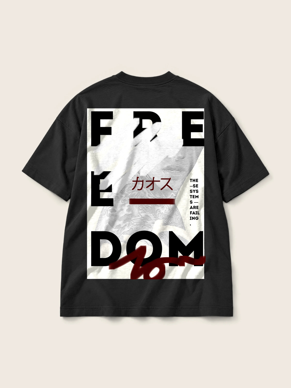 Freedom · Camiseta Semi Oversize 310g, negro, estampado espalda, vista trasera