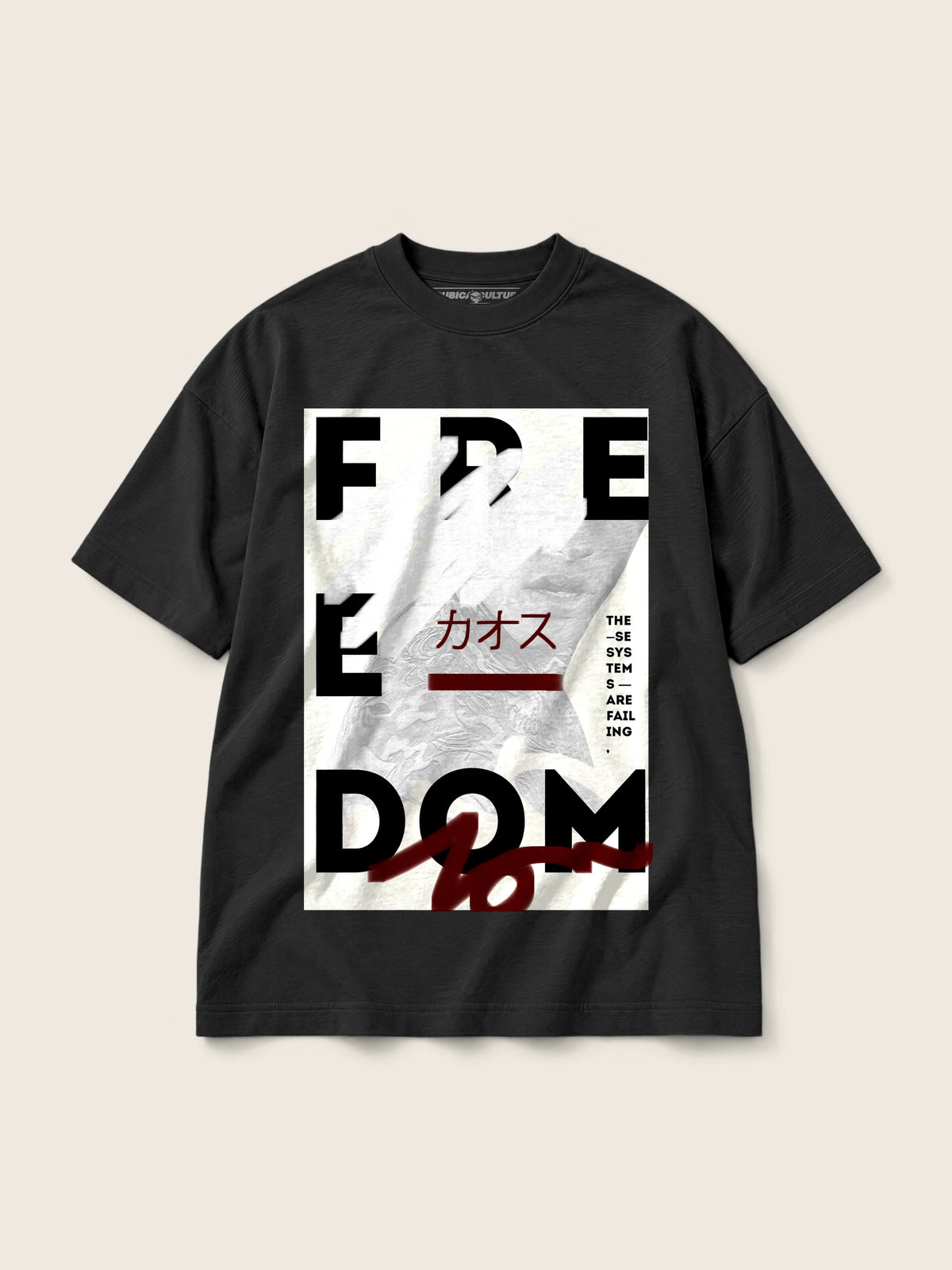 Freedom · Camiseta Semi Oversize 310g, negro, estampado frente, vista frontal