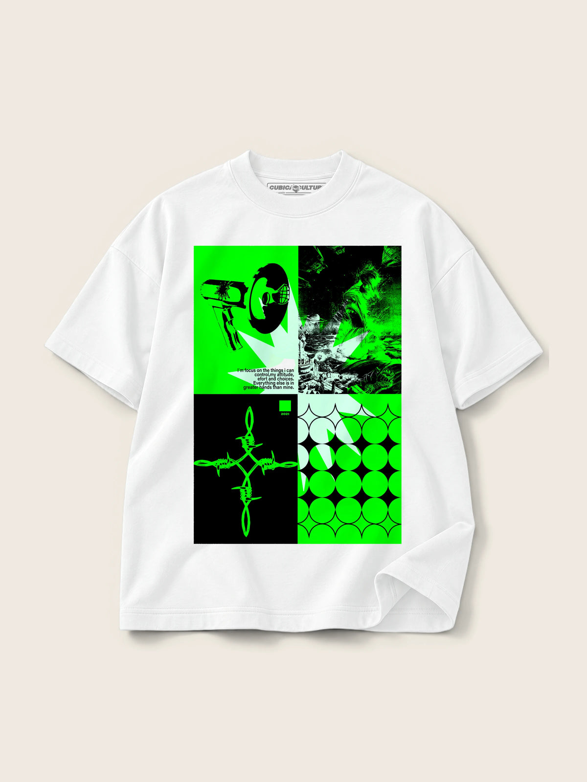 Future Noise · Camiseta Semi Oversize con Cortes 410g Blanco — Imagen del producto 1