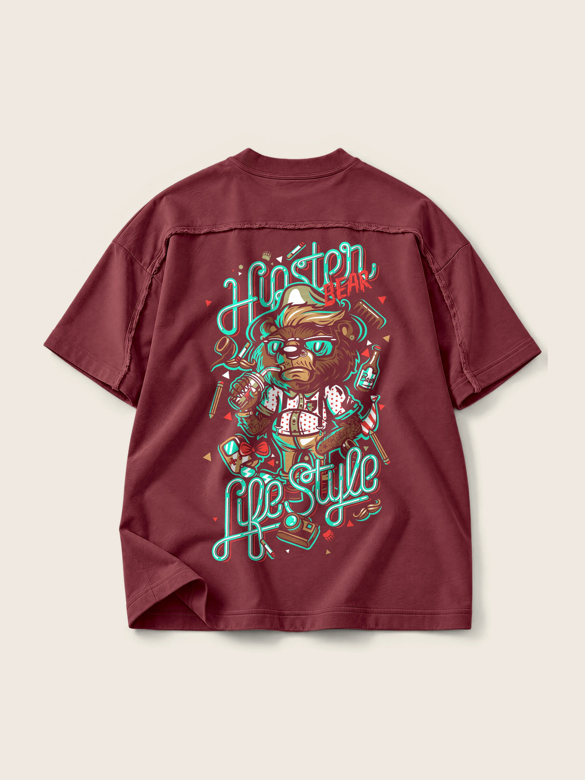 Hipster Bear · Camiseta Semi Oversize con Cortes 410g — Imagen del producto 3
