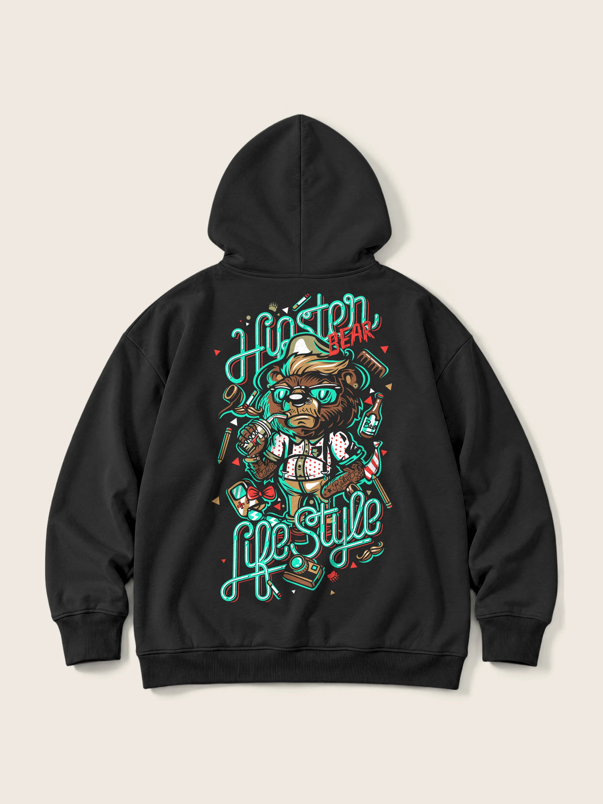Hipster Bear · Hoodie 410g Negro — Imagen del producto 1