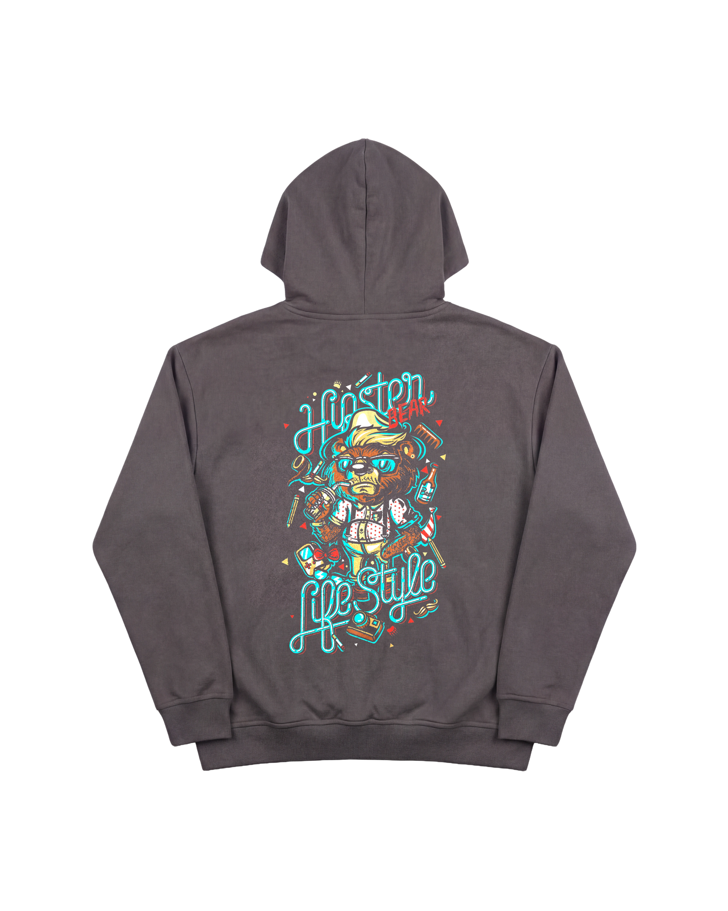 Hipster Bear Hoodie 410 Gris Oscuro Cubica