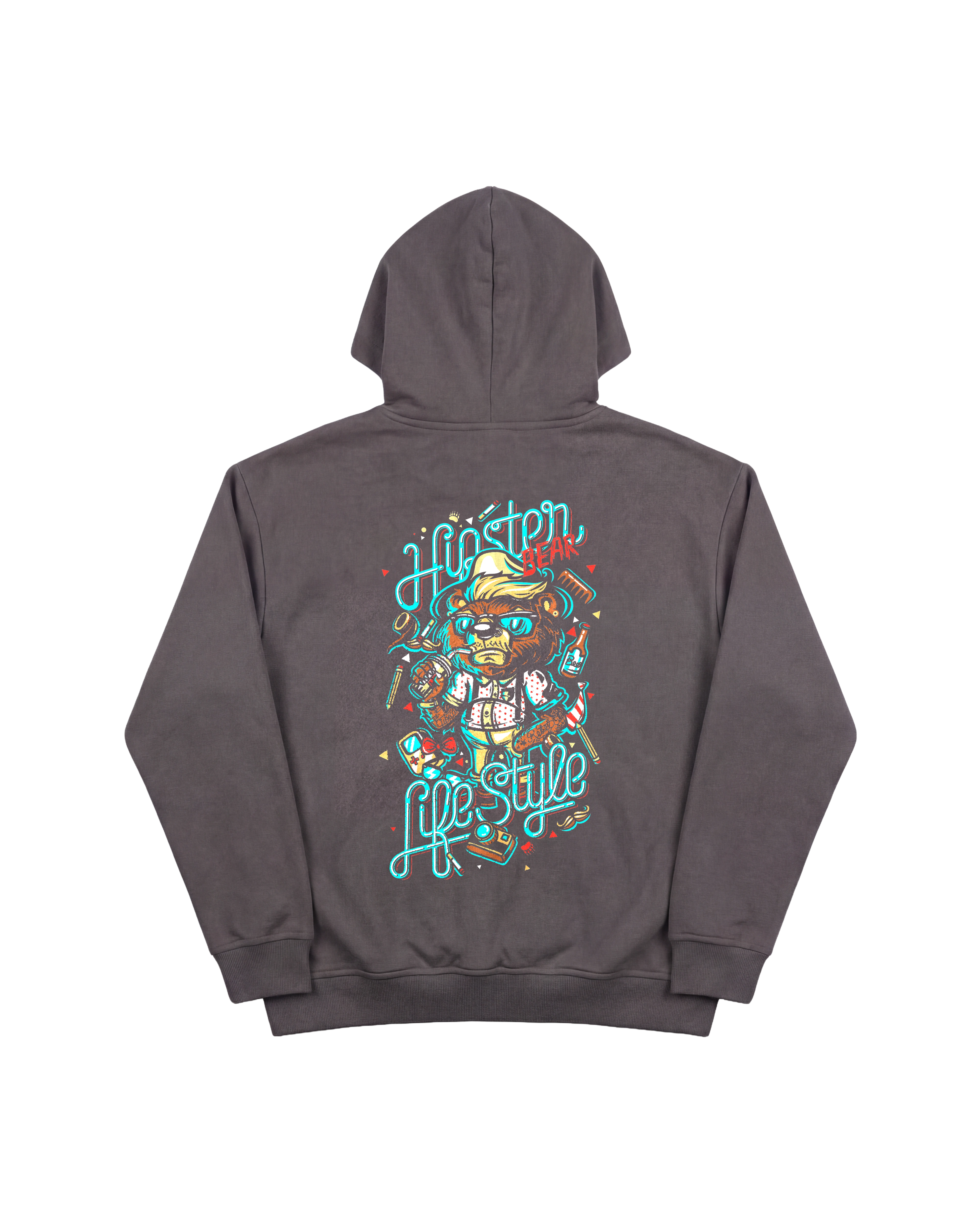 Hipster Bear Hoodie 410 Gris Oscuro Cubica