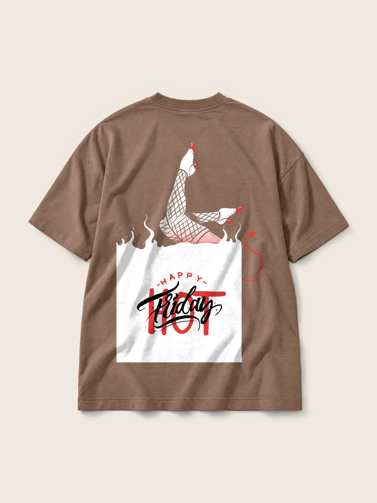Hot Friday · Camiseta Semi Oversize 310g, chocolate, estampado espalda, vista trasera