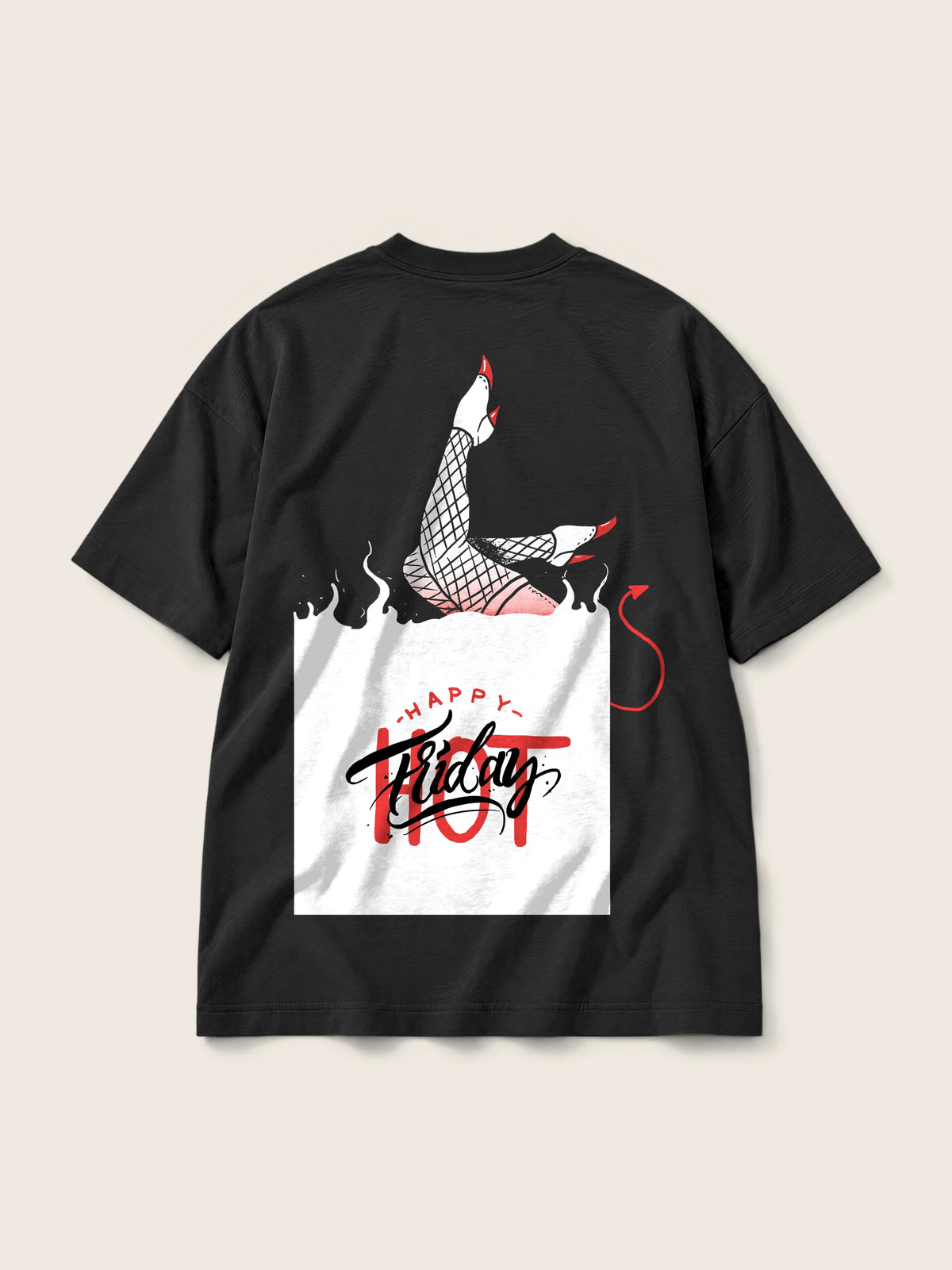 Hot Friday · Camiseta Semi Oversize 310g, negro, estampado espalda, vista trasera