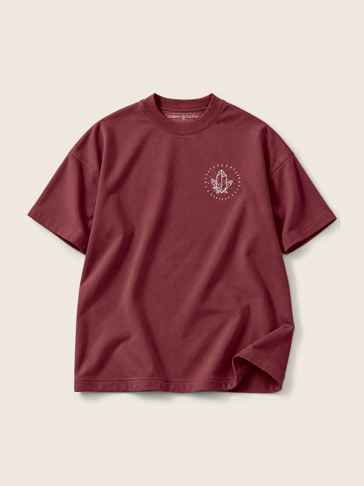 Libertad Mariposa · Camiseta Semi Oversize con Cortes 410g, vino, estampado bolsillo + espalda, vista frontal