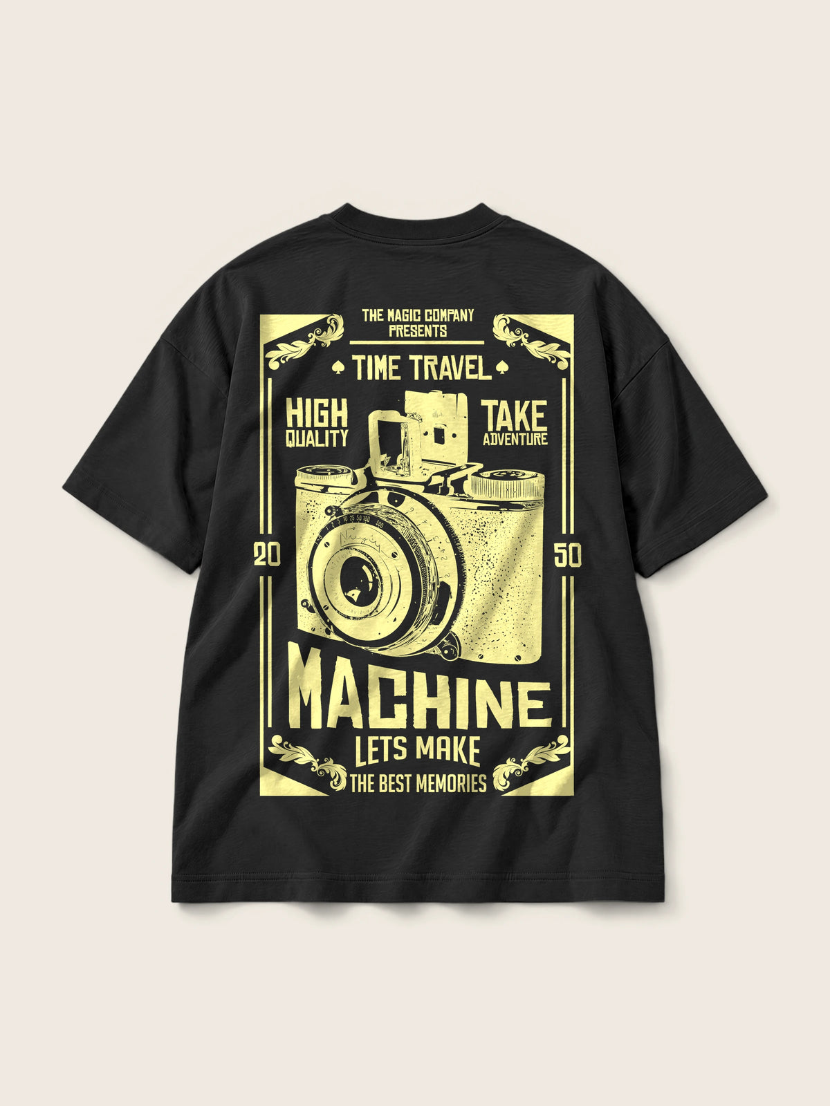 Machine Photo · Camiseta Semi Oversize 310g Negro, negro, estampado espalda, vista trasera