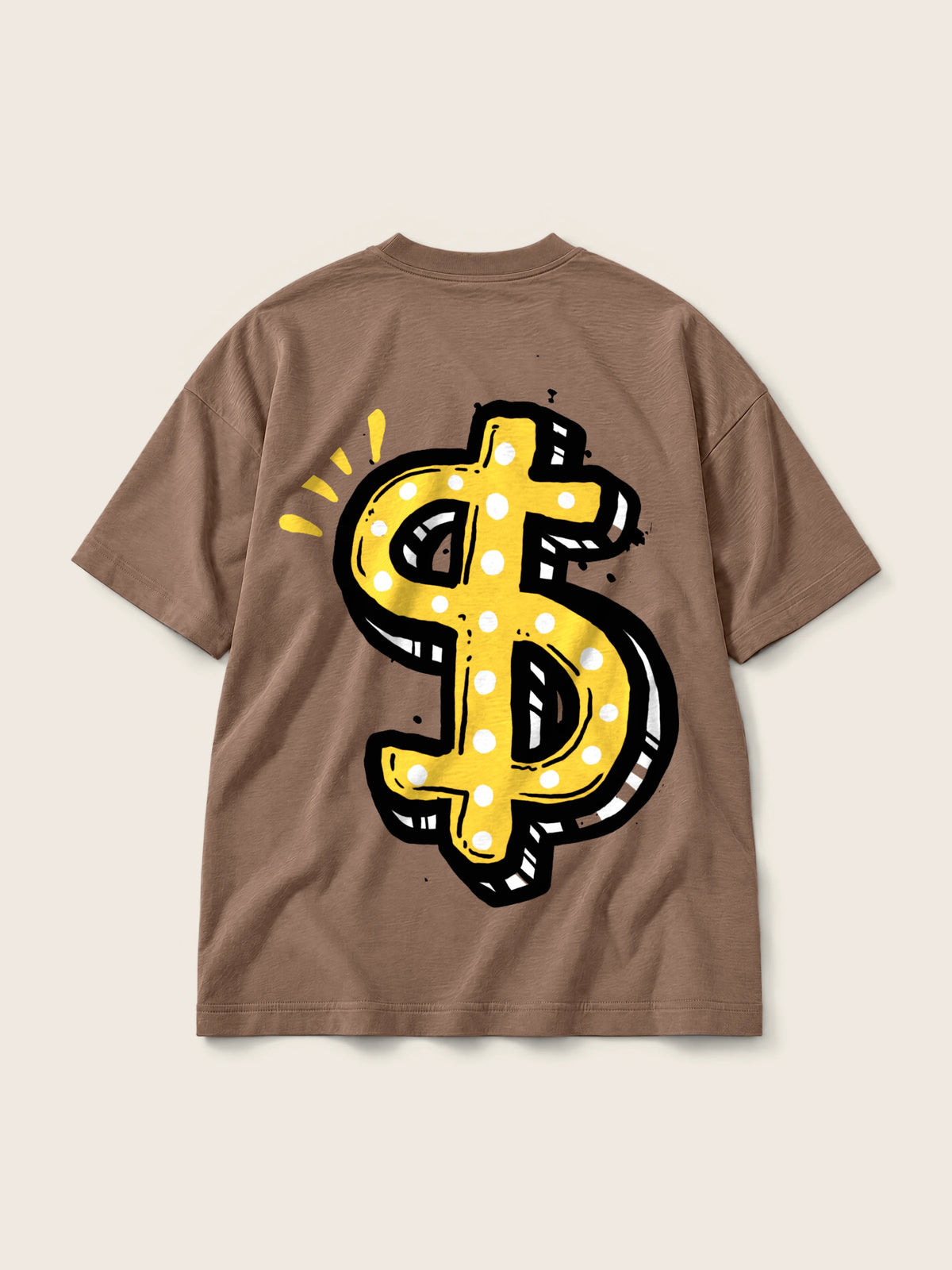 Money Money · Camiseta Semi Oversize 310g, chocolate, estampado espalda, vista trasera