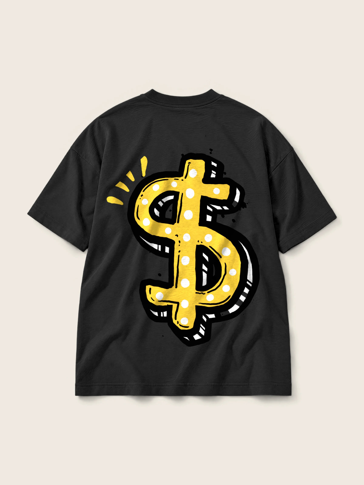 Money Money · Camiseta Semi Oversize 310g, negro, estampado espalda, vista trasera