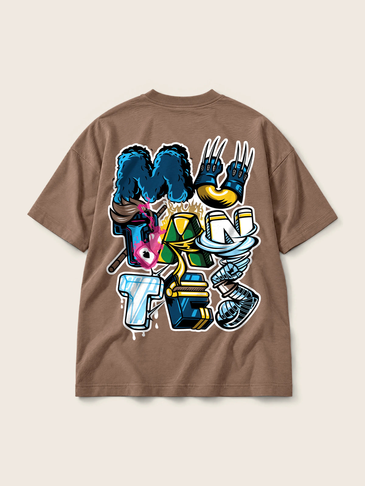 Mutantes · Camiseta Semi Oversize 310g, chocolate, estampado espalda, vista trasera