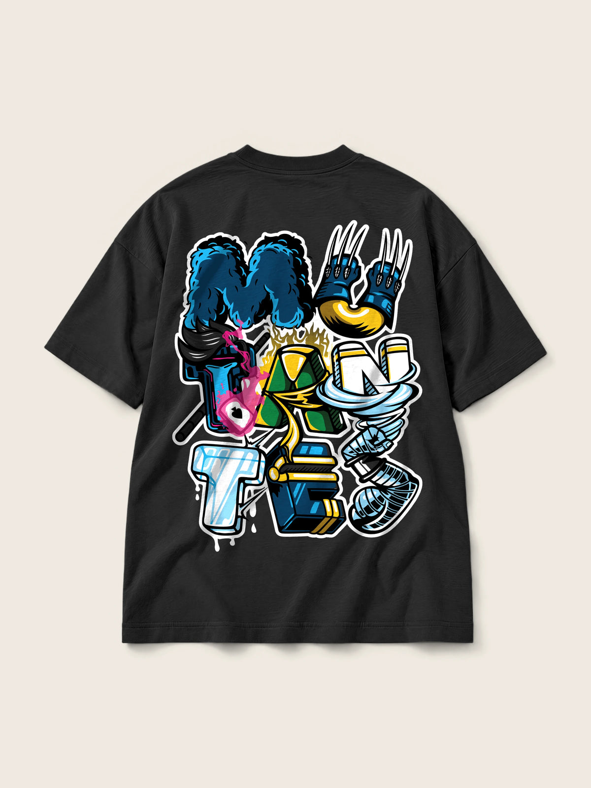 Mutantes · Camiseta Semi Oversize 310g, negro, estampado espalda, vista trasera