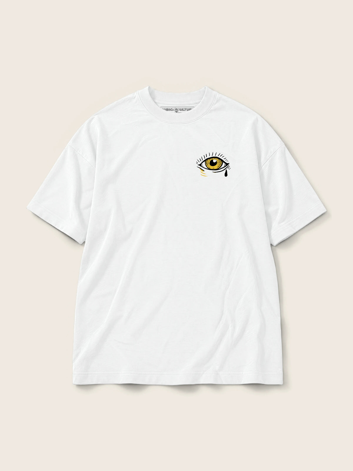 Ojo · Camiseta Semi Oversize 250g Blanco, blanco, estampado bolsillo, vista frontal