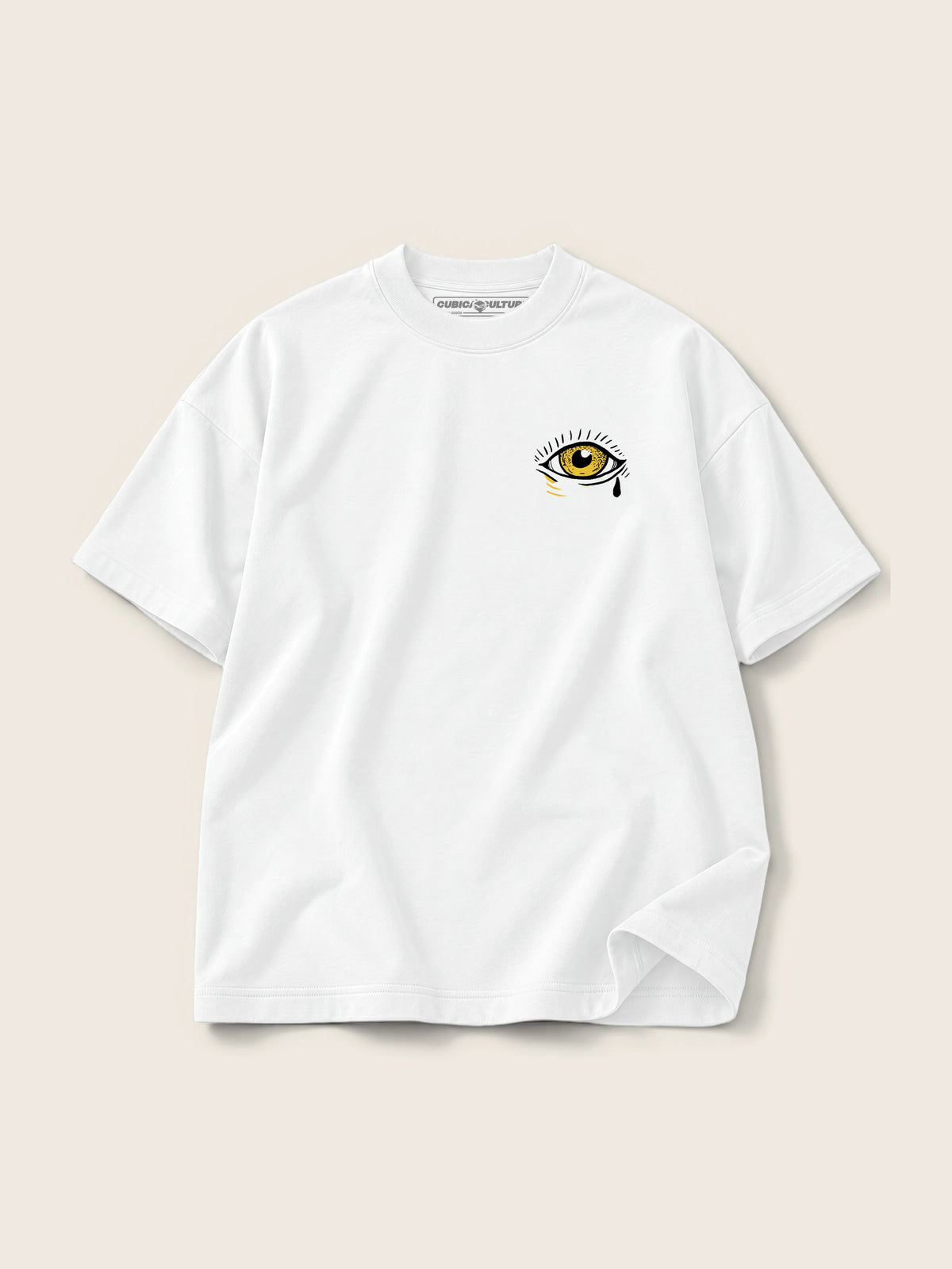 Ojo · Camiseta Semi Oversize con Cortes 410g Blanco, blanco, estampado bolsillo, vista frontal