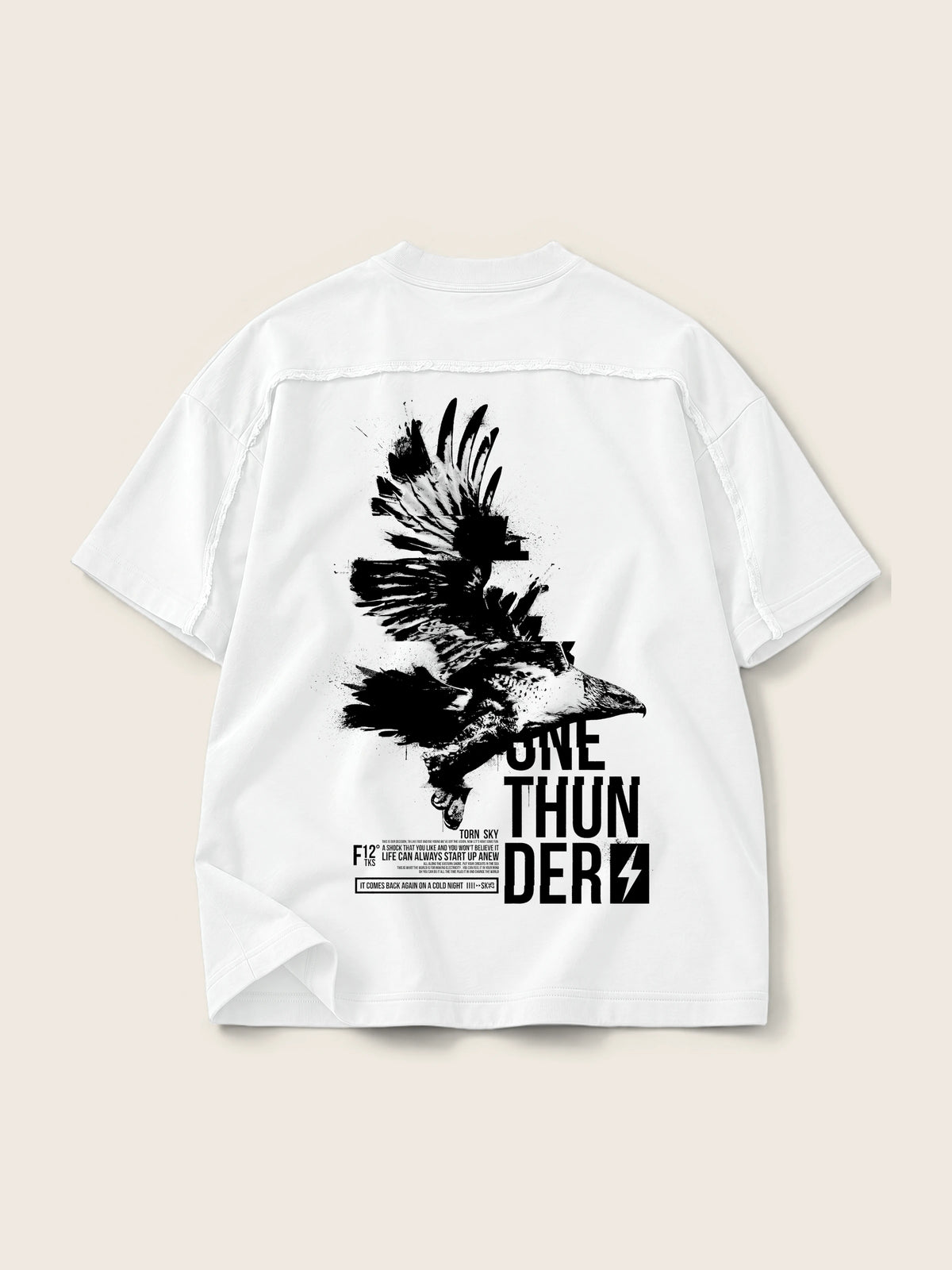 One Thunder · Camiseta Semi Oversize con Cortes 410g Blanco — Imagen del producto 3