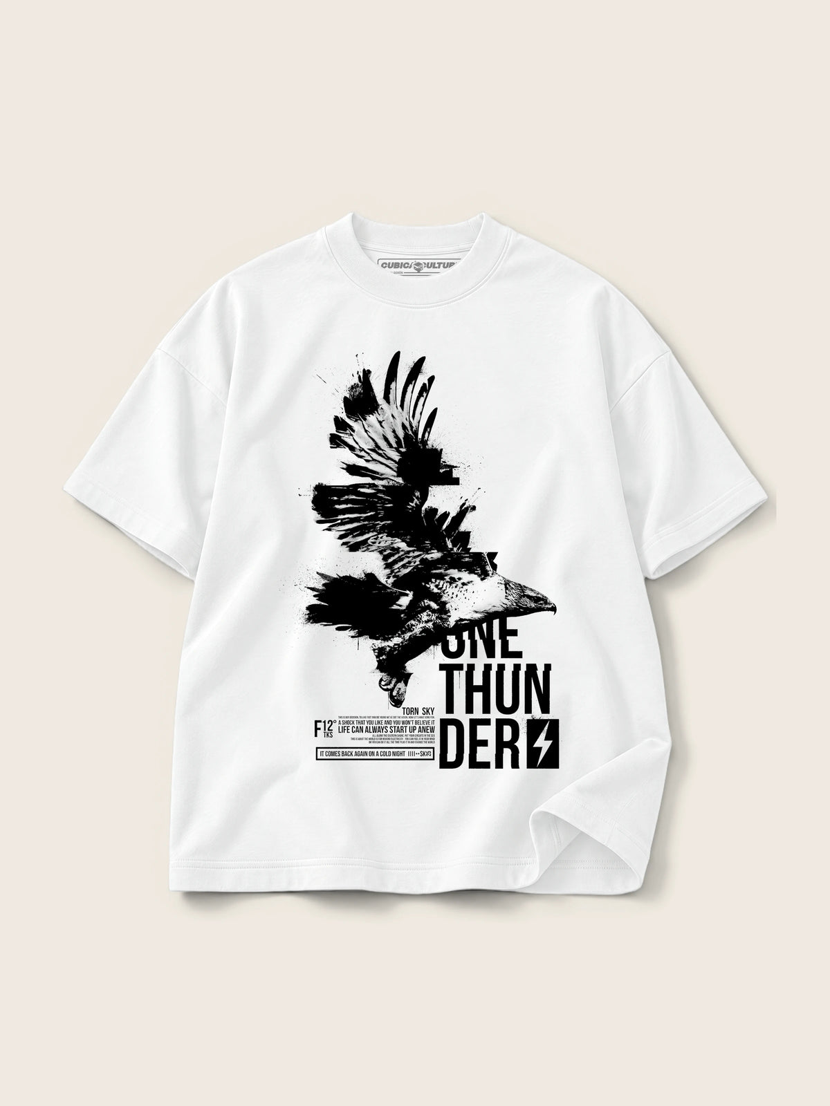 One Thunder · Camiseta Semi Oversize con Cortes 410g Blanco — Imagen del producto 1