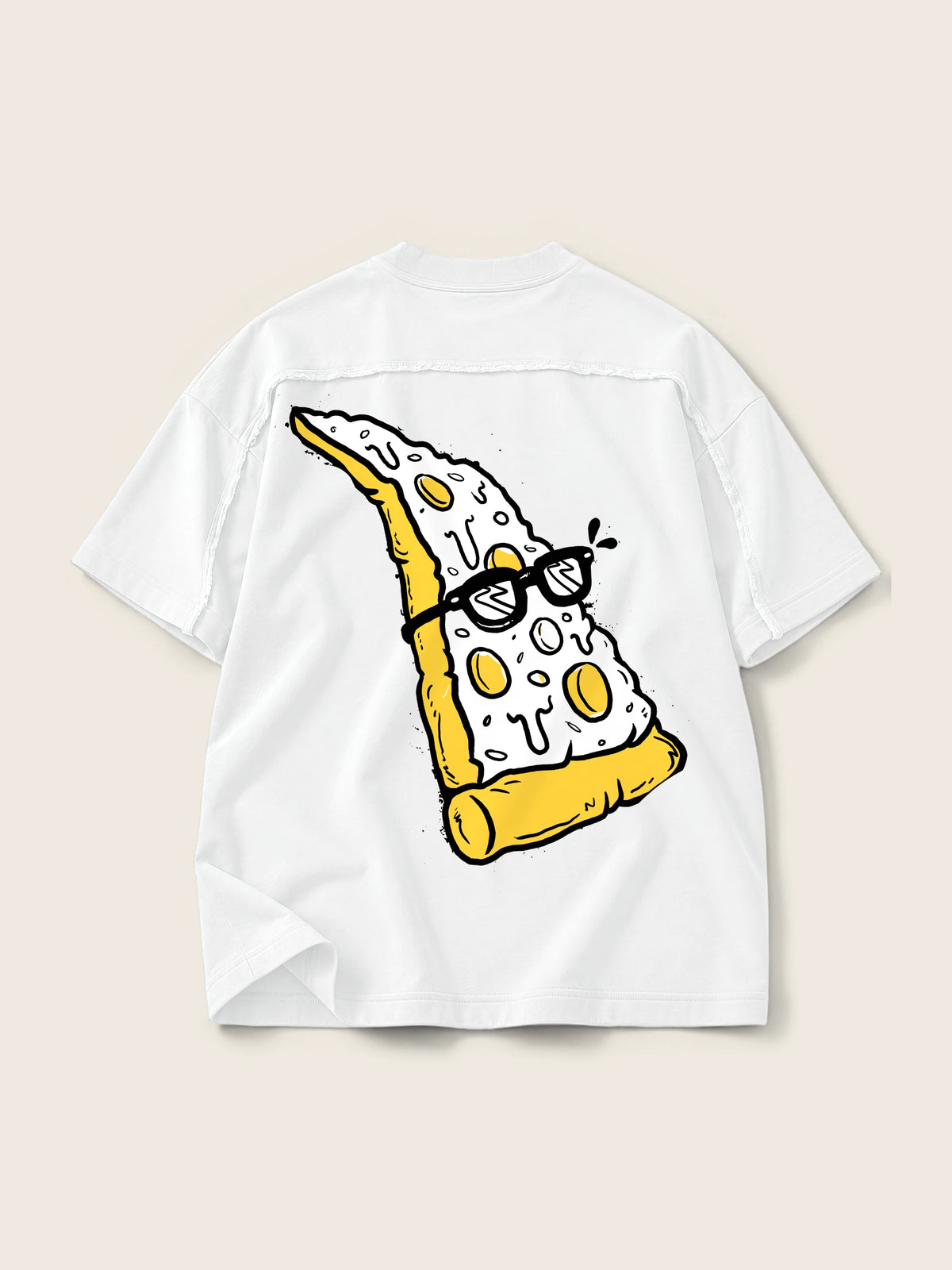 Pizza Geek · Camiseta Semi Oversize con Cortes 410g Blanco, blanco, estampado espalda, vista trasera