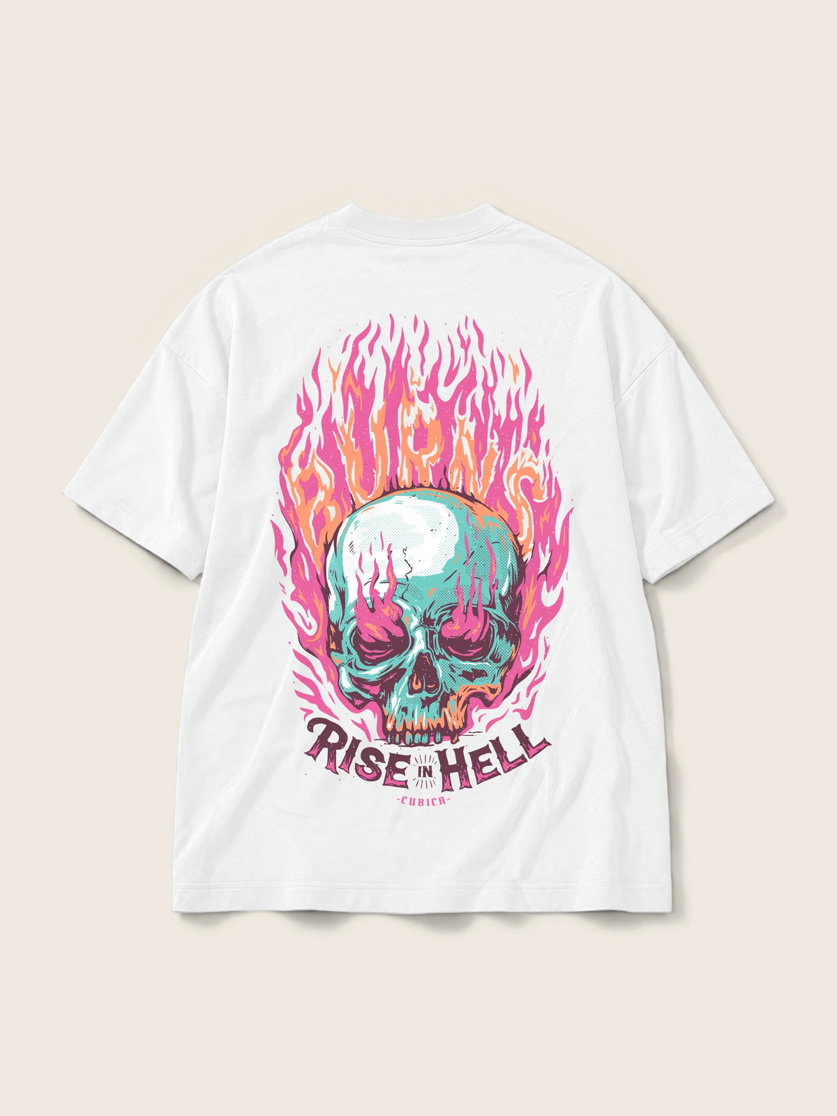 Rise in Hell · Camiseta Semi Oversize 250g Blanco — Imagen del producto 3