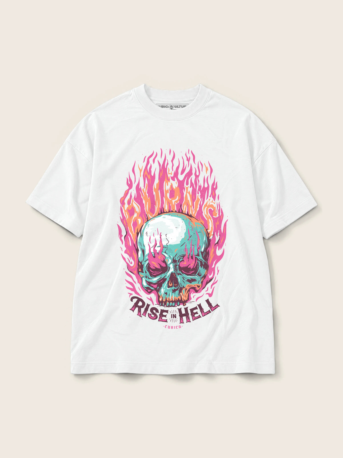 Rise in Hell · Camiseta Semi Oversize 250g Blanco — Imagen del producto 1