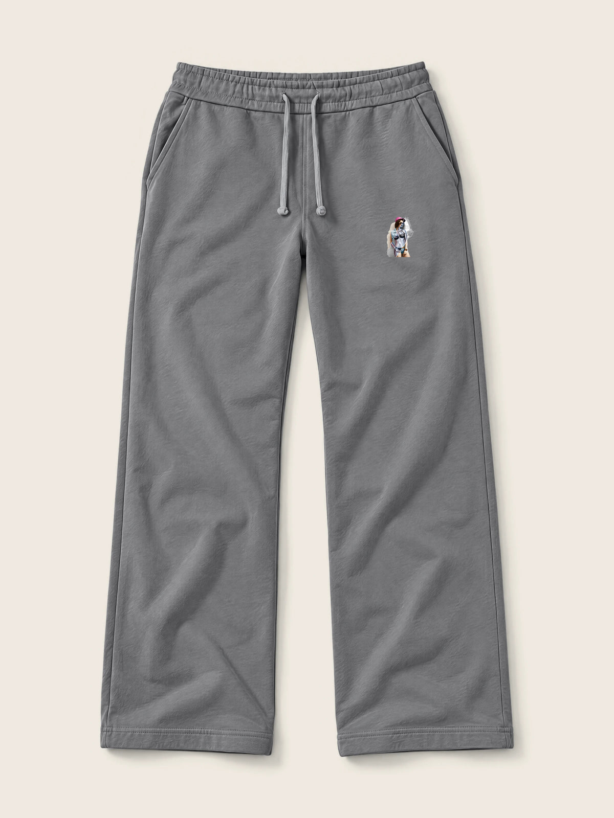 Robot Girl · Pantalón Sudadera 410g, gris, estampado bolsillo, vista frontal