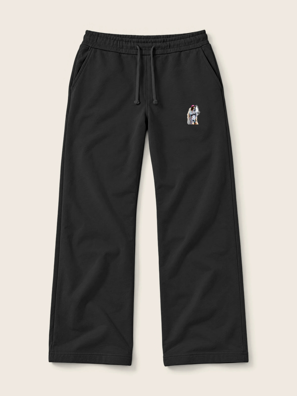 Robot Girl · Pantalón Sudadera 410g, negro, estampado bolsillo, vista frontal