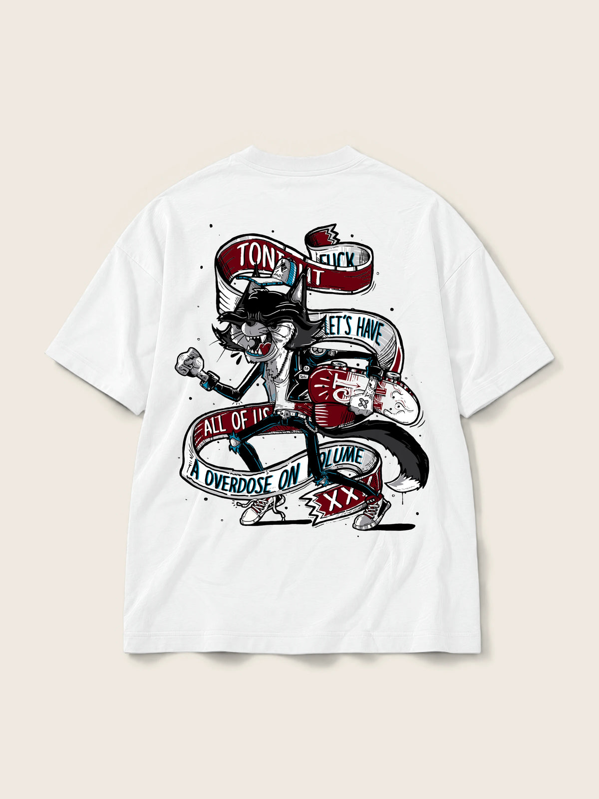 Skater Cat · Camiseta Semi Oversize 250g Blanco — Imagen del producto 6