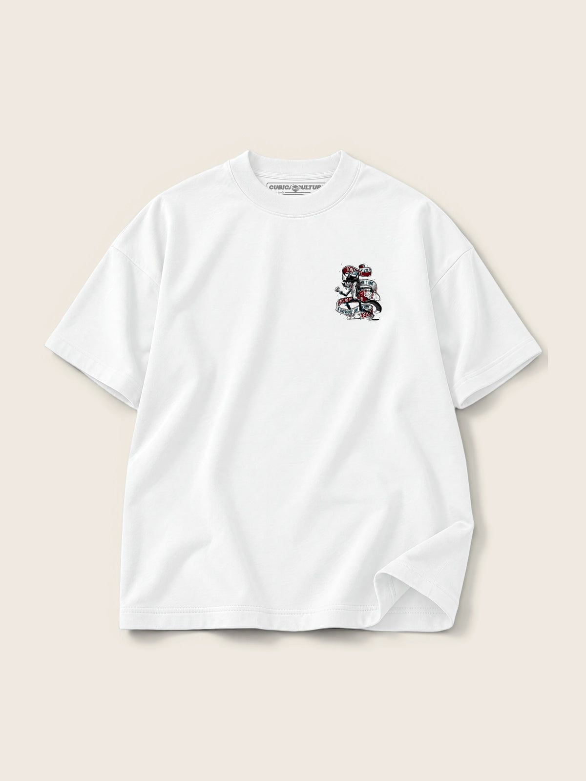 Skater Cat · Camiseta Semi Oversize con Cortes 410g Blanco — Imagen del producto 7