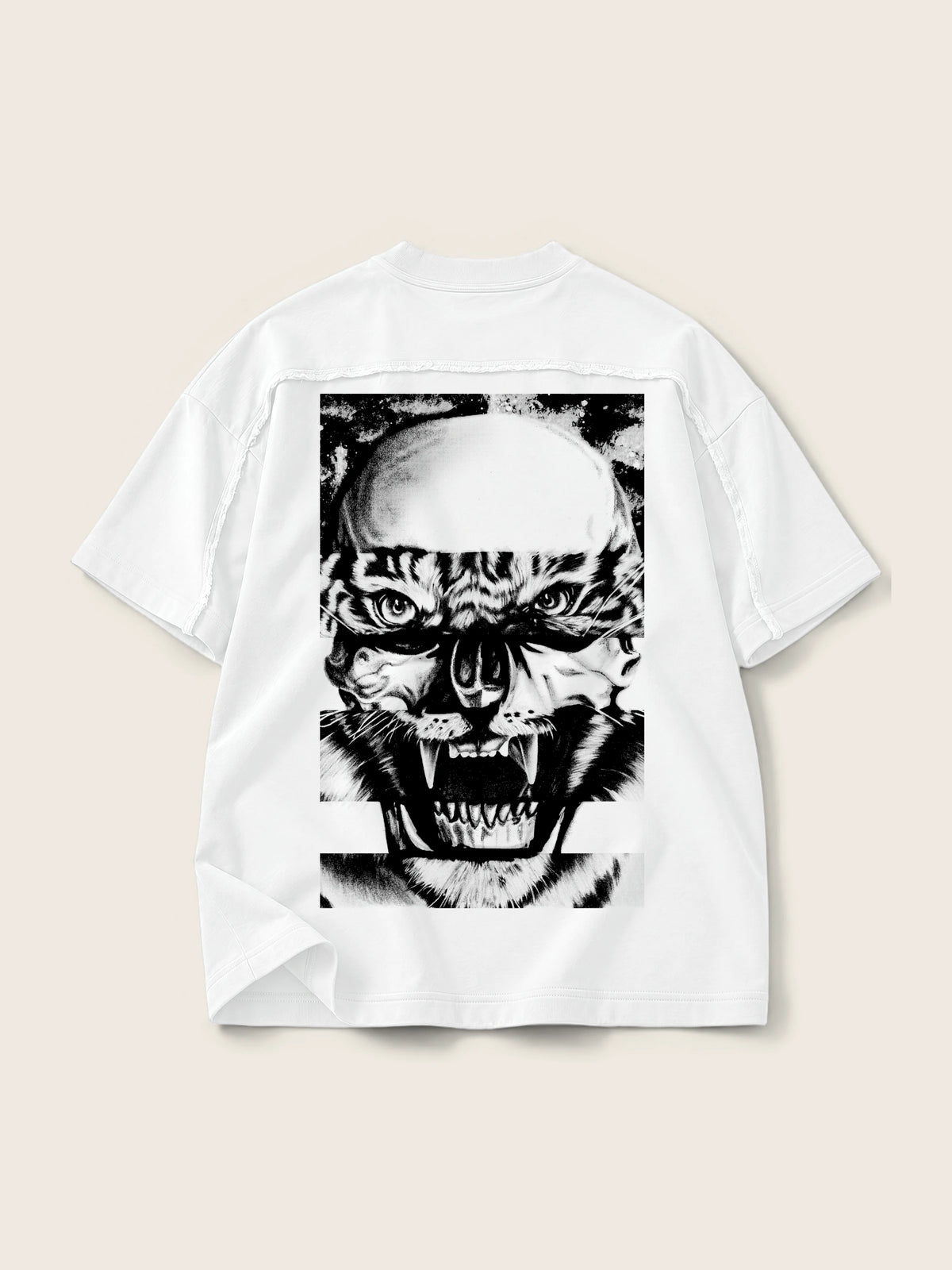 Skull Tiger · Camiseta Semi Oversize con Cortes 410g Blanco — Imagen del producto 3