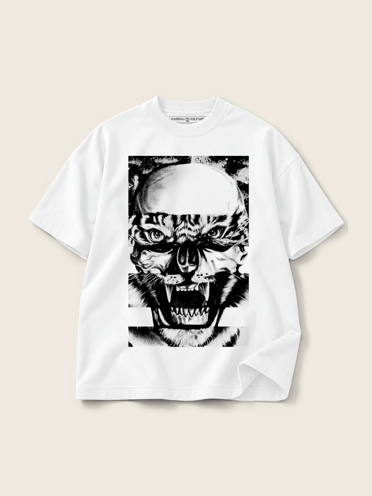 Skull Tiger · Camiseta Semi Oversize con Cortes 410g Blanco — Imagen del producto 1