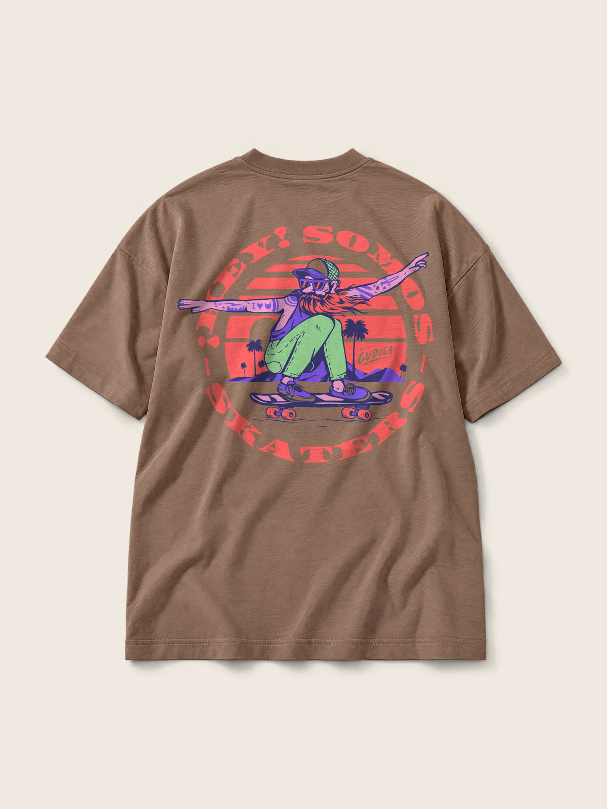 Somos Skaters · Camiseta Semi Oversize 310g, chocolate, estampado espalda, vista trasera