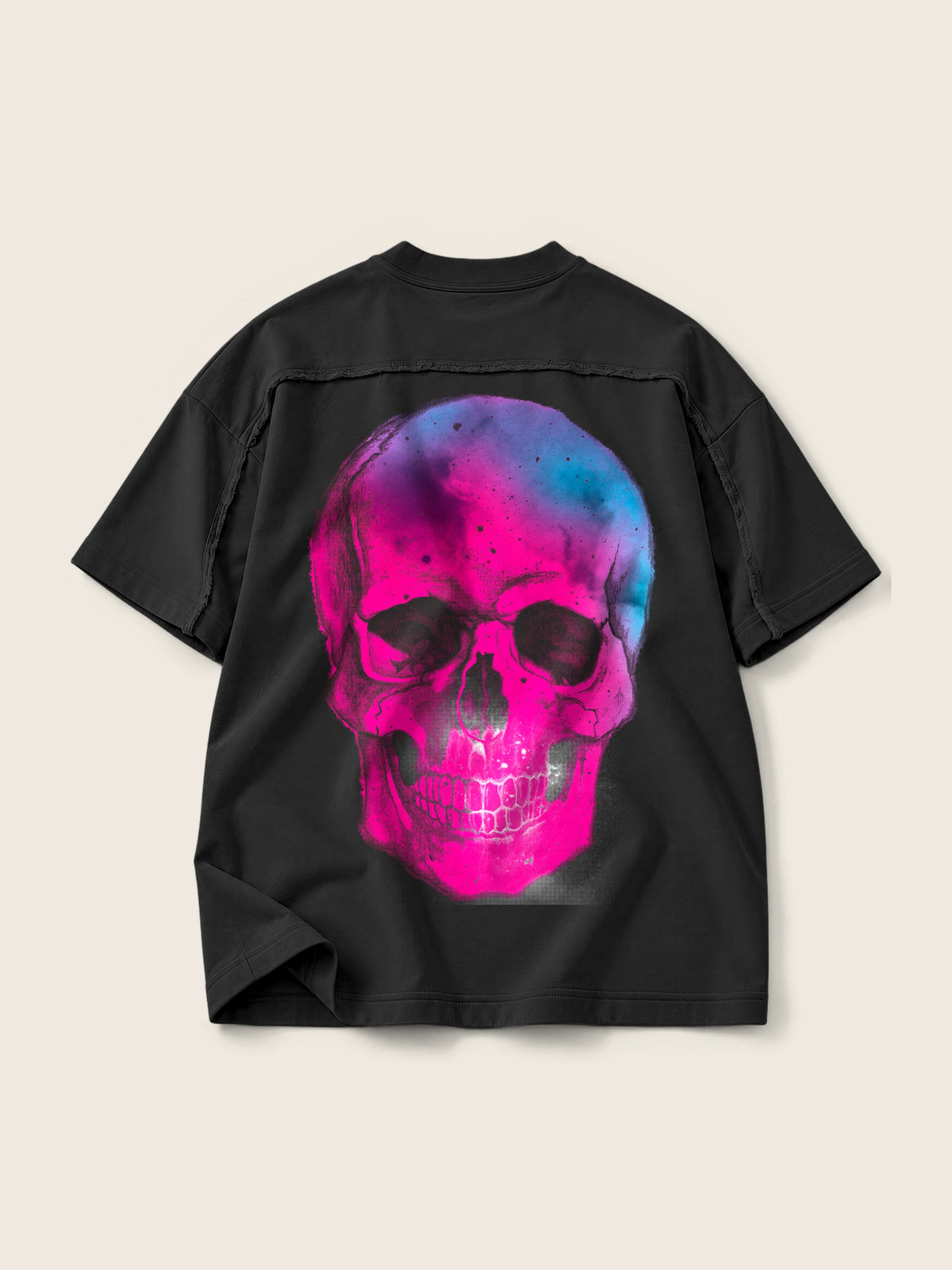 Space Skull · Camiseta Semi Oversize con Cortes 410g, negro, estampado espalda, vista trasera