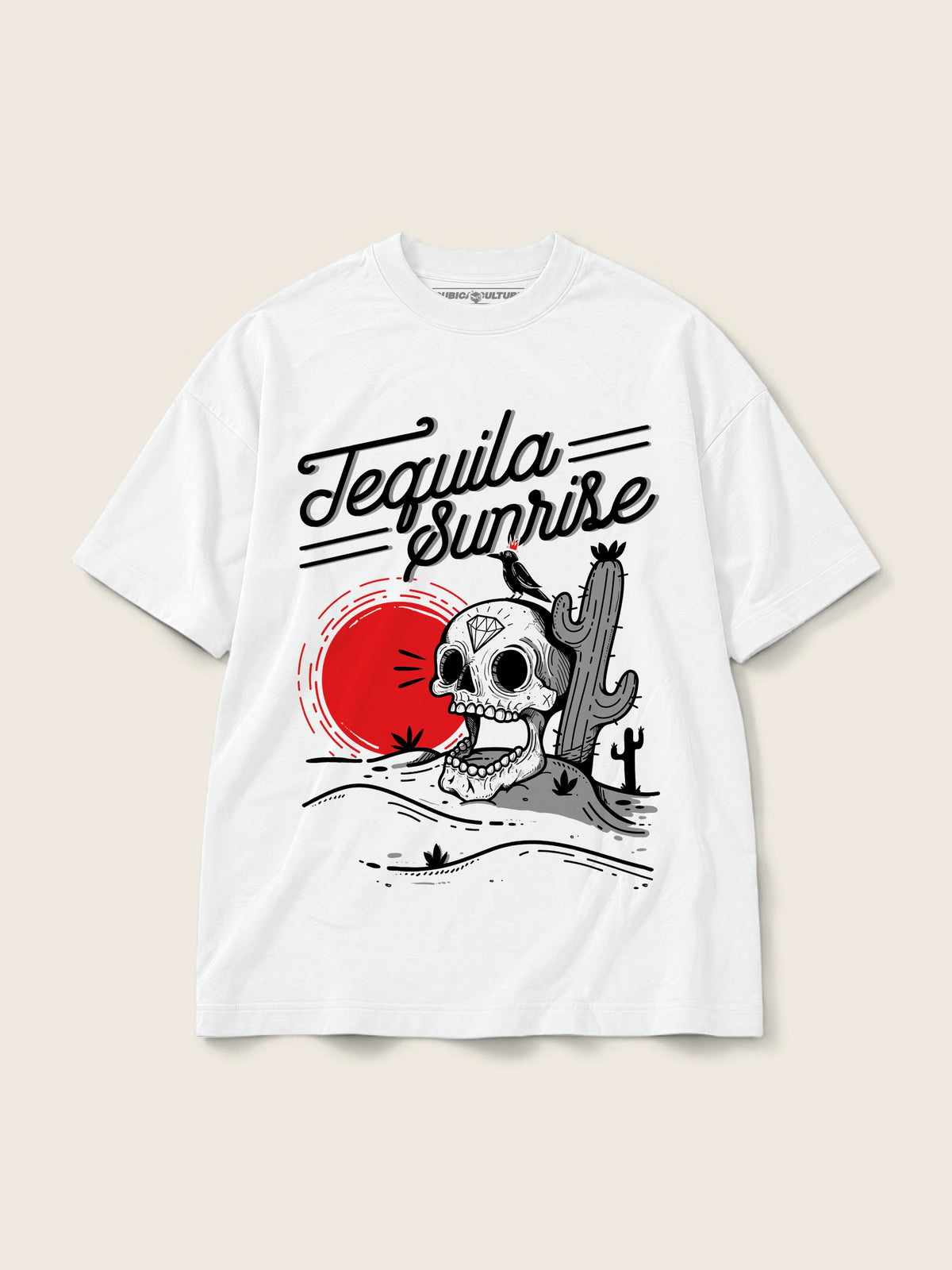 Tequila Sunrise · Camiseta Semi Oversize 250g Blanco — Imagen del producto 1