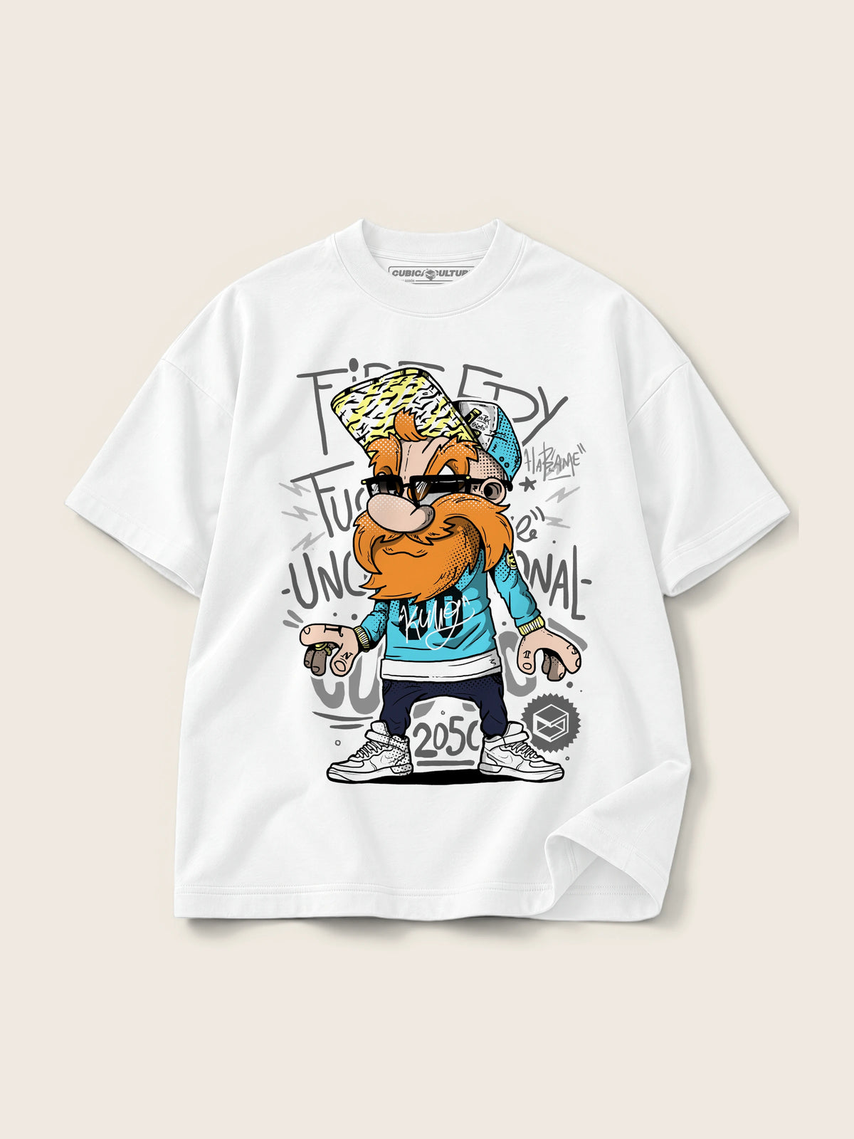 Tío Sam · Camiseta Semi Oversize con Cortes 410g Blanco, blanco, estampado frente, vista frontal