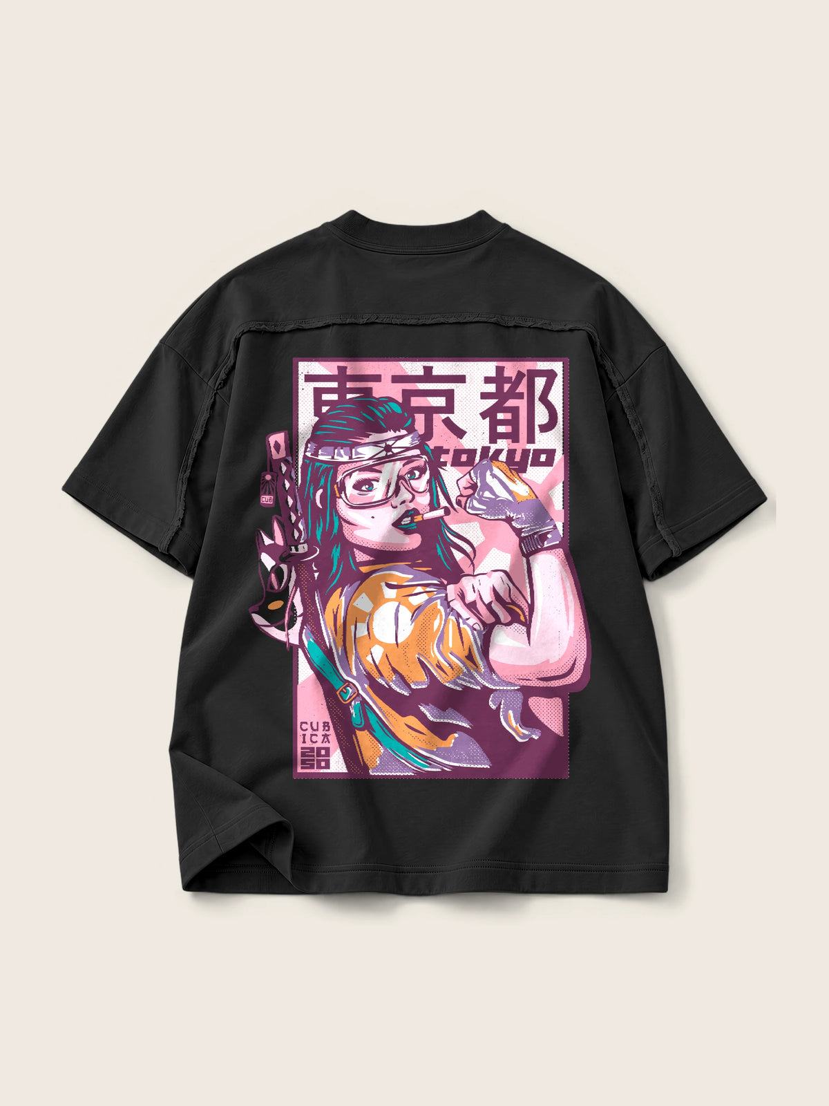 Tokyo 2050 · Camiseta Semi Oversize con Cortes 410g Negro — Imagen del producto 1