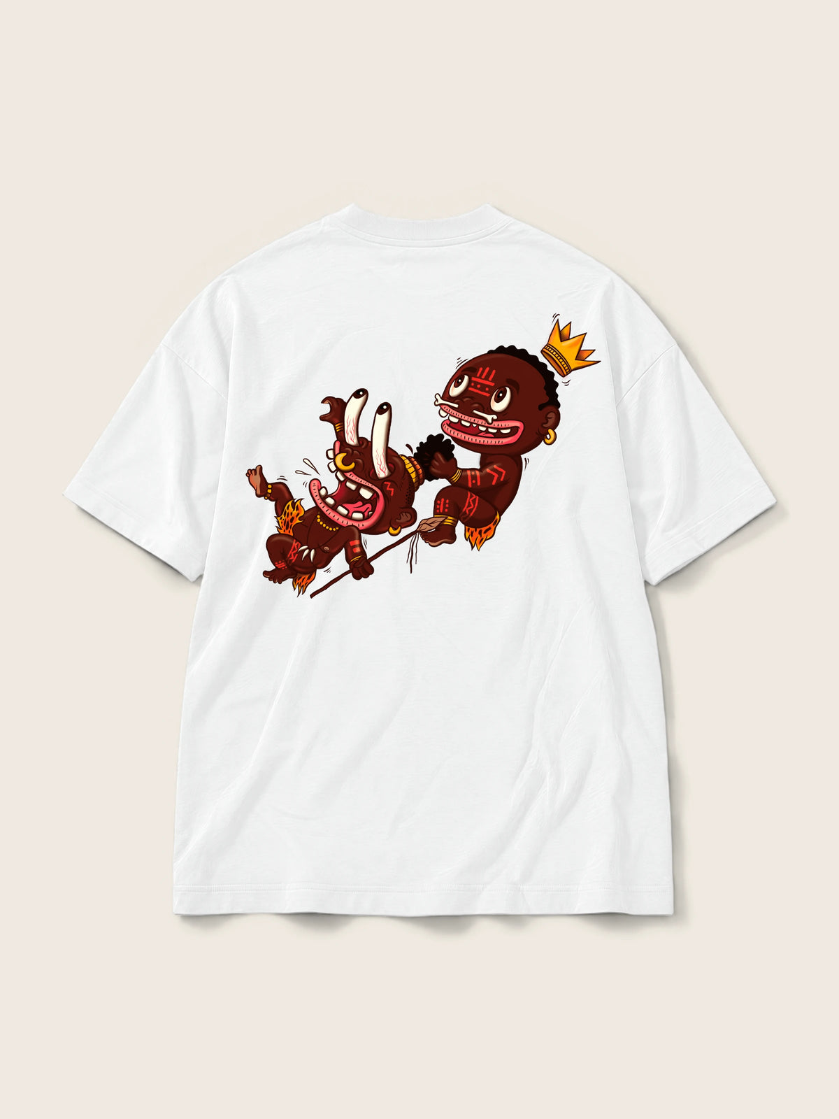 Ungaunga · Camiseta Semi Oversize 250g Blanco, blanco, estampado bolsillo + espalda, vista trasera