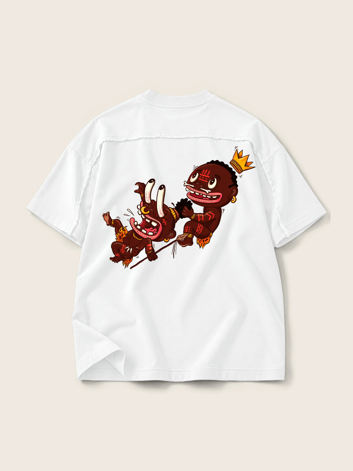 Ungaunga · Camiseta Semi Oversize con Cortes 410g Blanco, blanco, estampado bolsillo + espalda, vista trasera